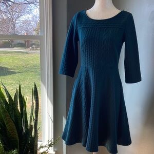 ModCloth Fit & Flare Long Sleeve Cable-Knit Dress in Teal